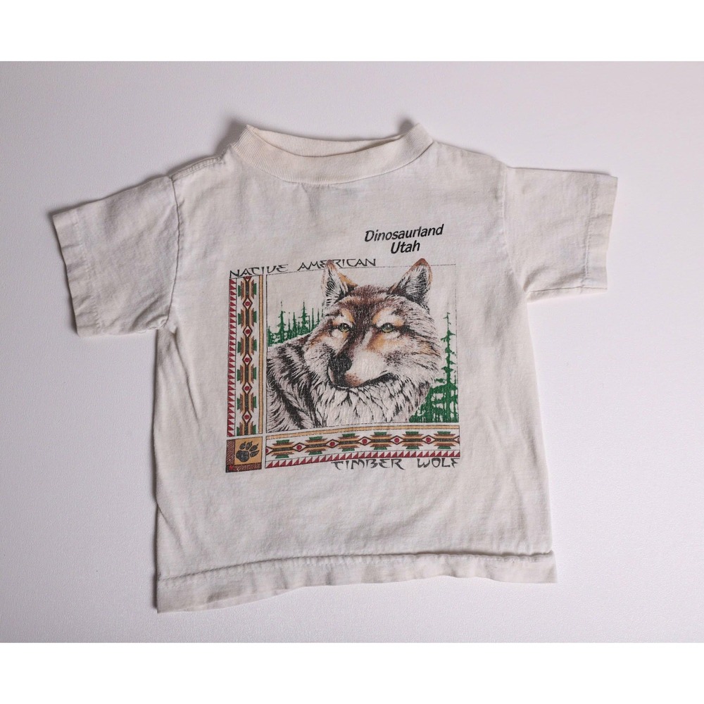 Vintage JAM Dinosaurland Utah Timber Wolf T-Shirt Kids XS 2-4 White Made in USA